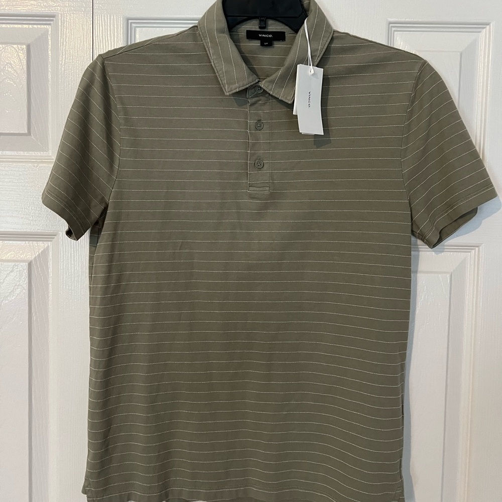 NWT Vince sage green striped s/s polo